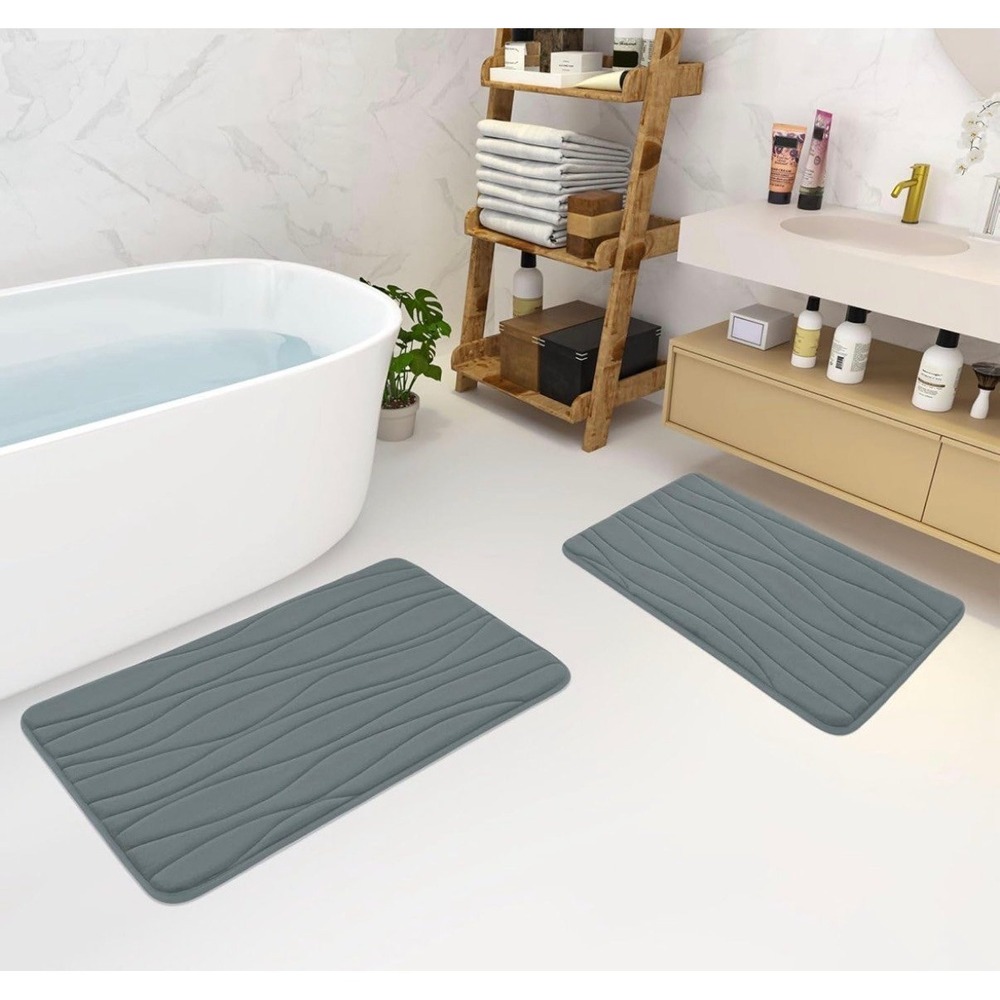 New Set of 2 Buganda Memory Foam Bath Mats – 17" x 47" – Extra Soft Grey - Picture 2 of 7